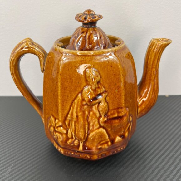 Bennington Rockingham REBEKAH AT THE WELL Glazed Stoneware Teapot Pottery - Picture 4 of 12